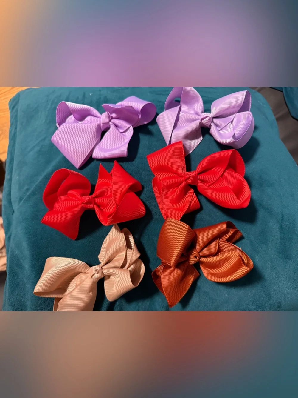 Kids Grosgrain Hair Bows - Red, Lavender, Brown, Beige - Pack of 6